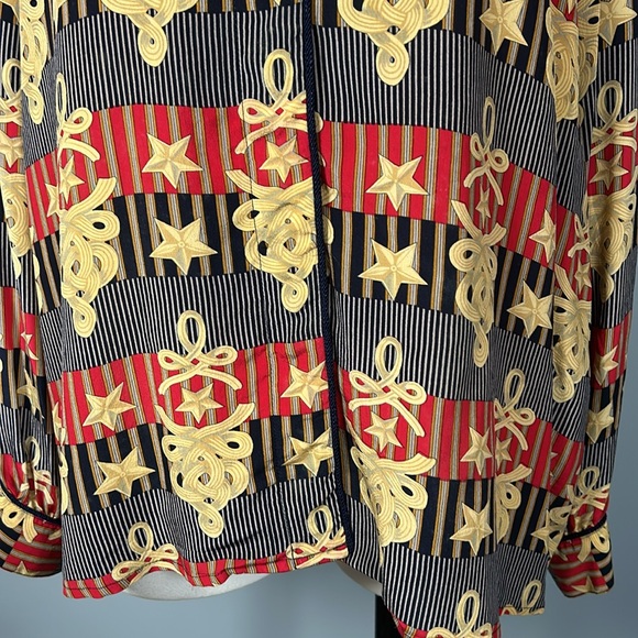 Vintage Fiji Silk Gold Red Navy Long Sleeve Button Down Shirt size XL mandarin - Picture 13 of 16